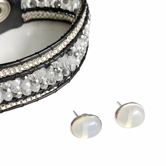 Sterling Silver Opalite Crystal Stud Earrings Handmade New - Picture 1 of 9